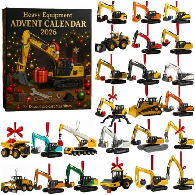 WJCA 2025 Construction Advent Calendar with 24 Mini Die-Cast Vehicle Models, Holiday Countdown Toy Set for Kids and Enthusiasts, Style B