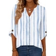 thumbnail image 4 of Women's 3/4 Length Sleeve V Neck Blouses Plus Size Loose Fit Dressy Casual Work Office Tops Sky Blue M, 4 of 5