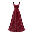 thumbnail image 1 of Vestido de fiesta Miao Duo con lentejuelas en forma de A, color rojo vino, talla grande, con bolsillos, 1 of 7