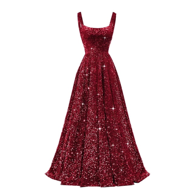 Vestido de fiesta Miao Duo con lentejuelas en forma de A, color rojo vino, talla grande, con bolsillos