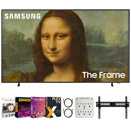 Samsung QN75LS03BAFXZA 75 inch The Frame QLED 4K UHD Quantum HDR Smart TV 2022 Bundle with Premiere Movies Streaming + 37-100 Inch TV Wall Mount + 6-Outlet Surge Adapter + 2x 6FT HDMI 2.0 Cable