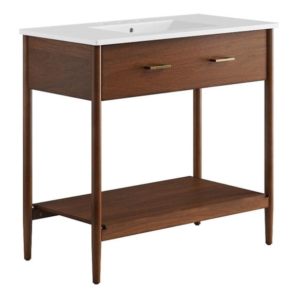 Pemberly Row Contemporary 36" Bathroom Vanity in Walnut White