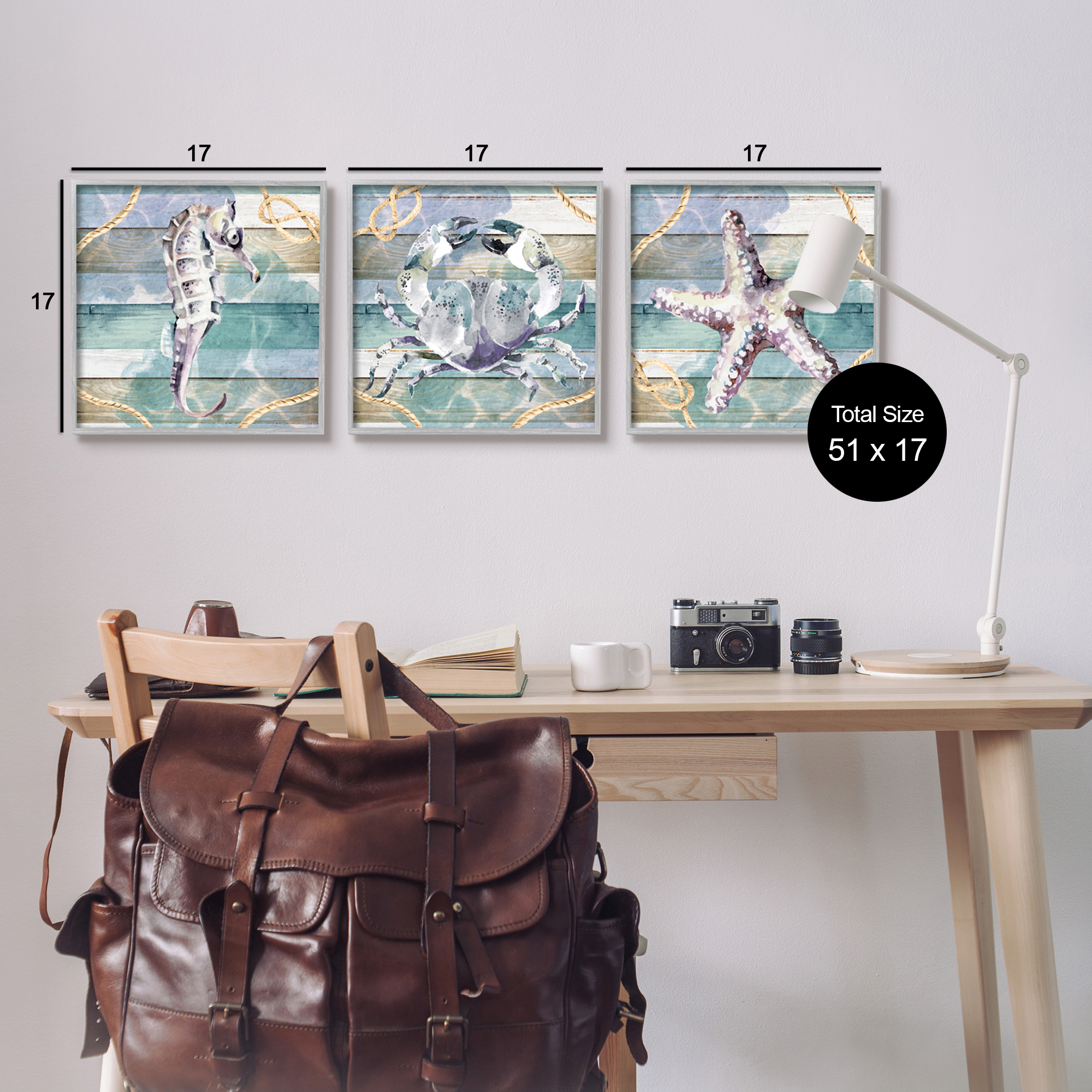 Stupell Industries Sea Life Plank Pattern Animals & Insects Painting Gray Framed Art Print Wall Art, 17 x 17, Set of 3