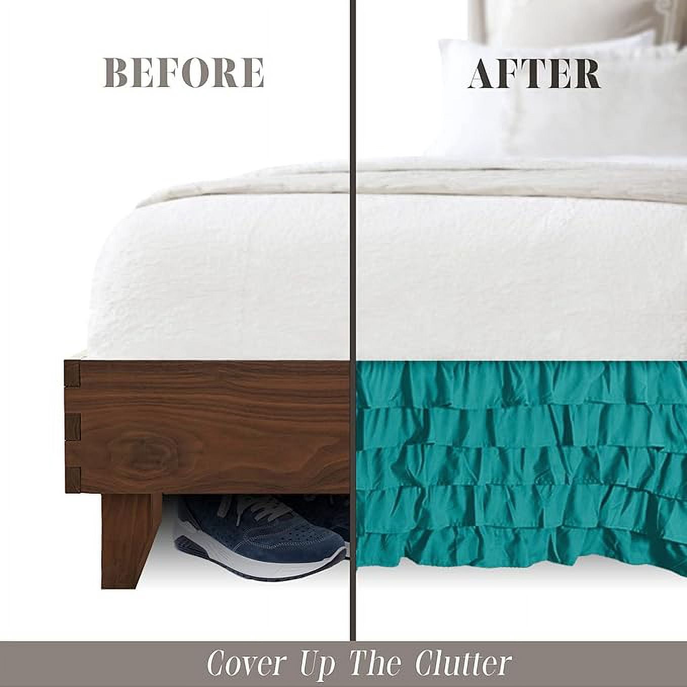 Elegant Comfort Leila Collection Multi-Ruffle Bed Skirt - 1500 Thread Count, Easy Fit Dust Ruffle, 15-Inch Drop, Wrinkle and Stain Resistant, Full, Seafoam Teal