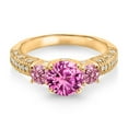 thumbnail image 2 of Gem Stone King 18K Yellow Gold Plated Silver Pink Created Sapphire Pink Lab Grown Diamond and White Moissanite Engagement Ring for Women (2.24 Ct, Gemstone September Birthstone, Round 7MM, Size 7), 2 of 3