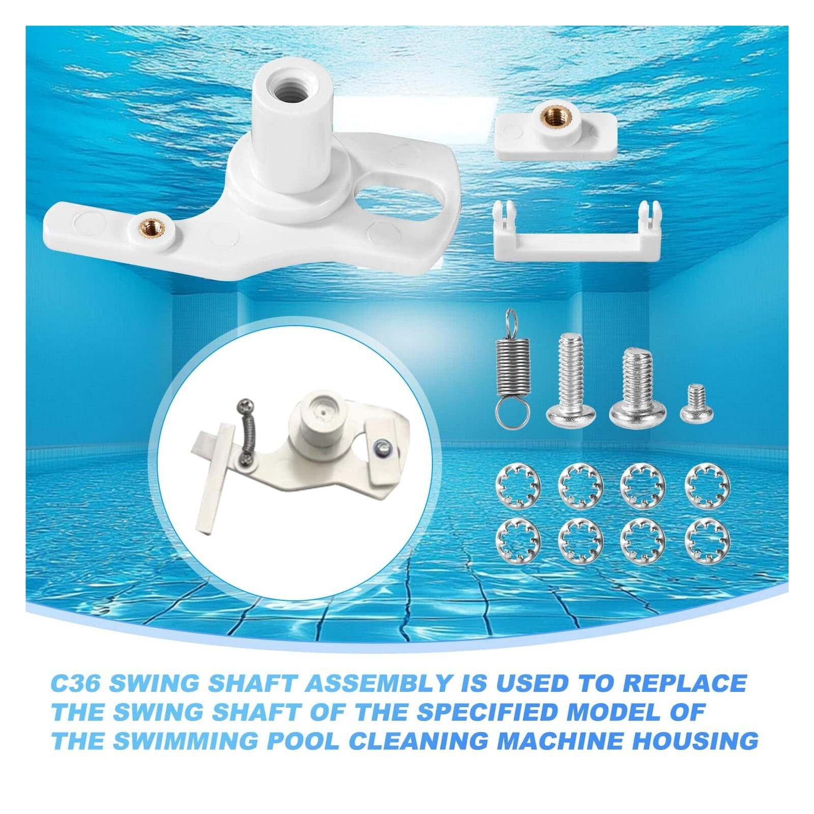 CAURHQSX Pool Cleaner Idler Wheel Replacement Kit Part for Polaris 280 180, ABS Metal White Ball Bearing with Tire C16 C36 Swing Shaft Components C36 Wheel Washer Swing Axis