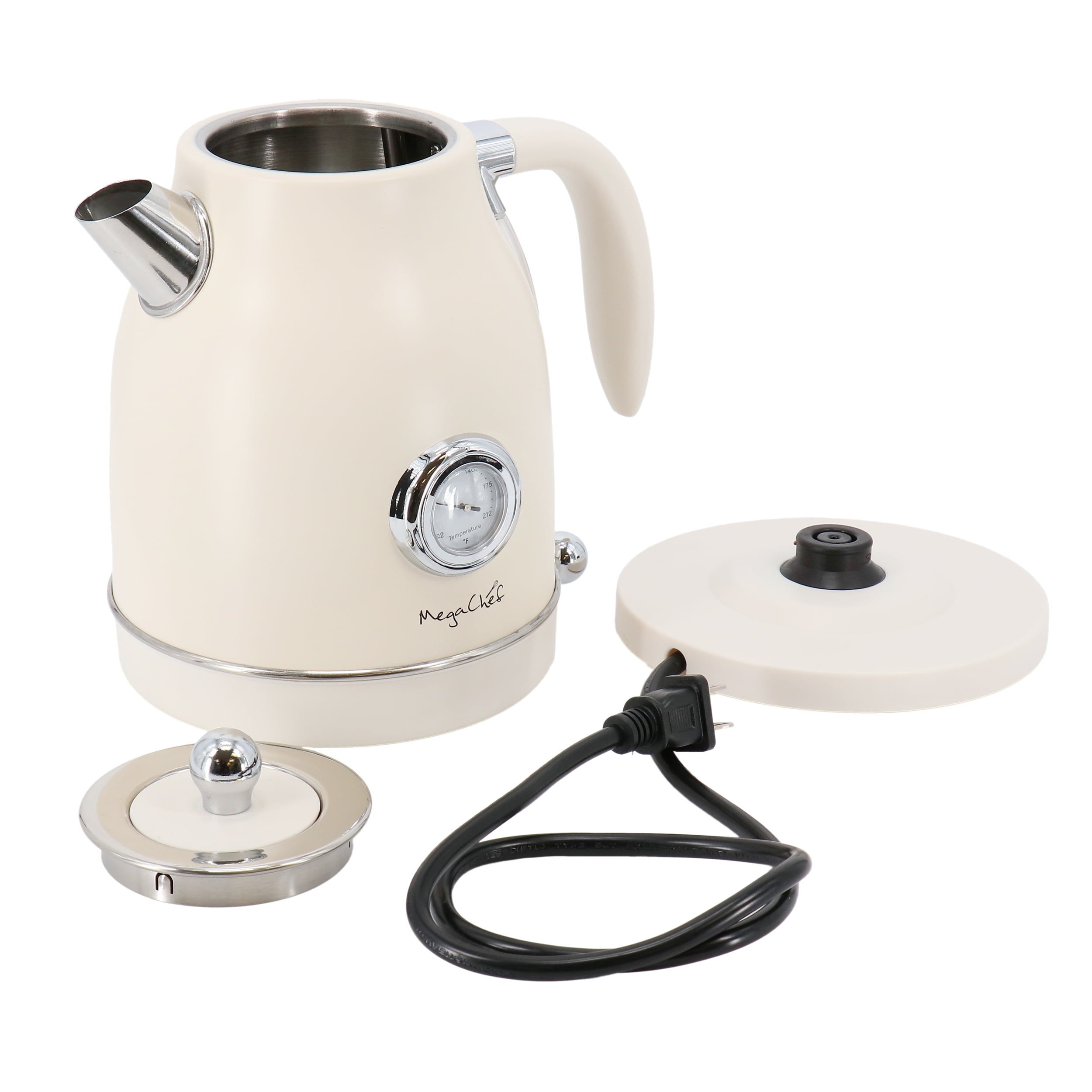 MegaChef 1.7 Liter Electric Tea Kettle and 2 Slice Toaster Combo in Matt Cream