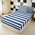 thumbnail image 2 of Erosebridal Navy White Stripe Abstract Zipper Queen Comforter Set with Fitted Sheet and 2 Pillowcases for Girls, Modern Simple Lines Zipper Bedding Set, Navy Reversible, 4-Piece, 2 of 7