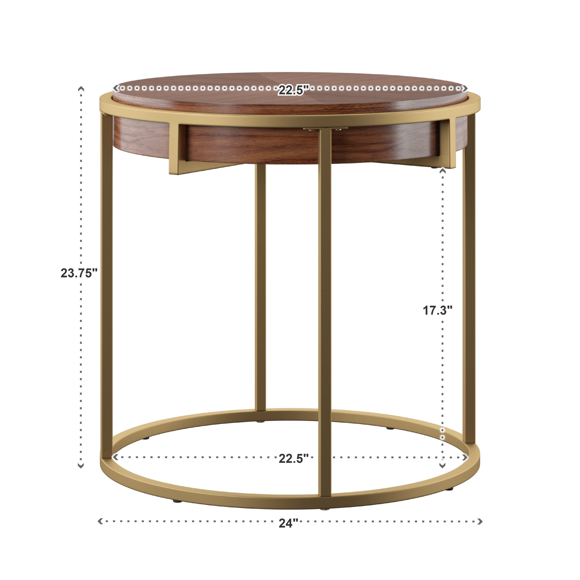 Weston Home Mako Wood and Metal Round End Table, Natural Finish, Gold Base