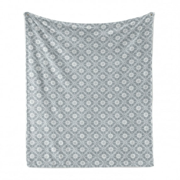 Abstract Soft Flannel Fleece Blanket, Talavera Inspired Illustration Ornaments of Spanish Mexican Traditional Art, Cozy Plush for Indoor and Outdoor Use, 60" x 80", Pale Taupe White, by Ambesonne