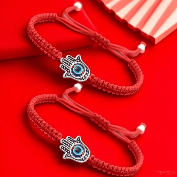 UPOUART Set of 2 Handcrafted Evil Eye Bracelets for Family, Adjustable Unisex Jewelry