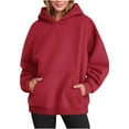 thumbnail image 2 of Penkiiy Womens Oversized Hoodies Fleece Sweatshirts Long Sleeve Sweaters Pullover Fall Outfits with Pocket L Red, 2 of 7