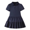 thumbnail image 3 of Girls Pique Polo Dress, Short Sleeve School Uniform A-Line Casual Dress for Kids, 3 of 5