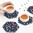 thumbnail image 4 of Leather Coasters with Heat-resistant for Drinks, peach blossom1 -标题2 Hexagon, 4 of 5
