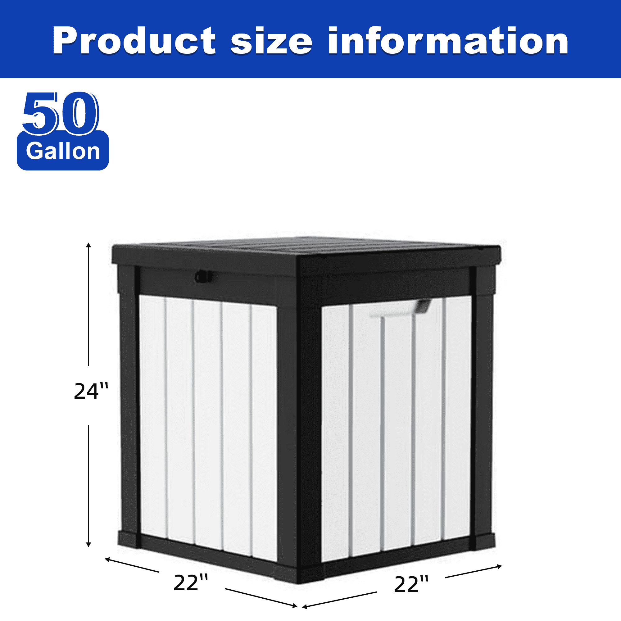 MAYEERTY 50 Gallon Outdoor Deck Box, Large Capacity Storage Box for Patio Furniture Cushions, Pillow with Wheels, Black+White