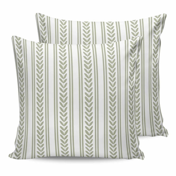 Pillow Covers 20x20 Set of 2, Sage Green Botanical Square Throw Pillow Covers for Couch/Sofa/Living Room, Modern Farmhouse Striped Decorative Soft Pillowcases for Couch Throw Pillows