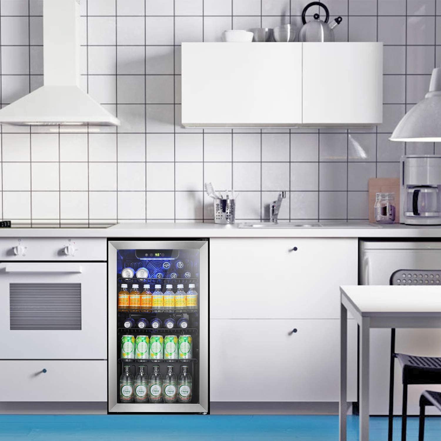 YUKOOL W5899SSH Drink Dispenser Beverage Refrigerator with Glass Door, Silver, 3.2 ft