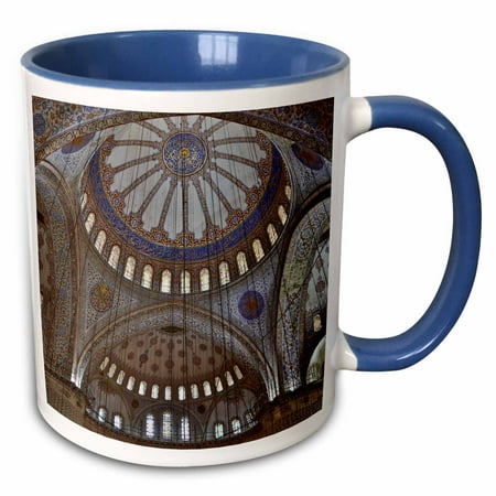 - 3dRose Tile work in the interior of the Blue Mosque, Istanbul, Turkey - Two Tone Blue Mug, 15-ounce