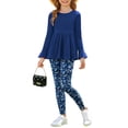 thumbnail image 6 of Arshiner Girls 2 Piece Clothing Set Floral Ruffle Hem Bell Sleeve Top and Leggings Fall Winter Outfits, 6 of 6