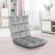 ZENY 14 Levels Adjustable Floor Folding Chair Lazy Sofa Cushion Gaming Chair Recliner - Gray