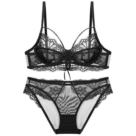 Fengqque Women's French Sexy Gathering Large Size Bra Set Ultra-Thin Big Breasts Shows Small Collection