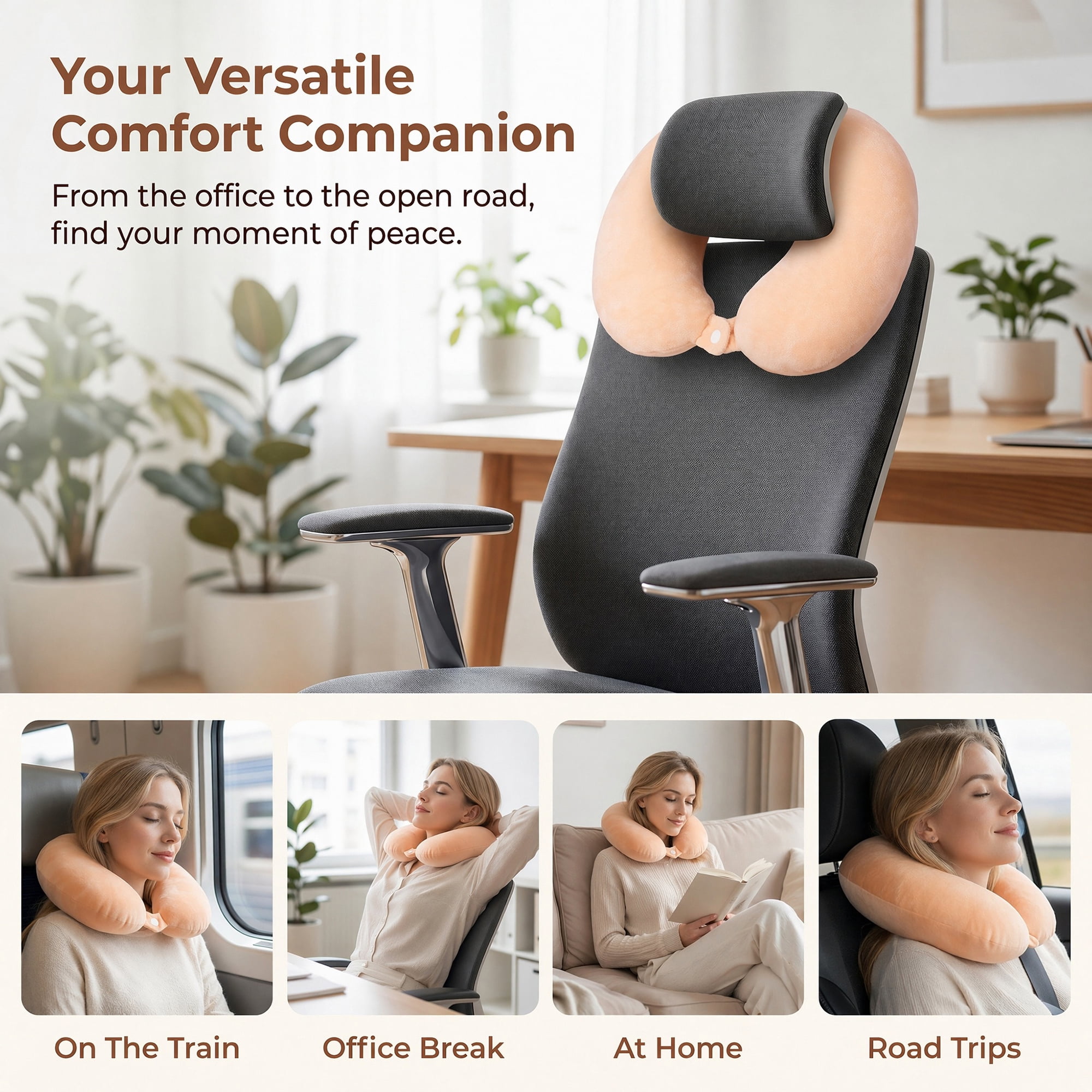 Unique Bargains PP Cotton Travel U Shape Neck Pillow for Office Naps Khaki 11"x11"
