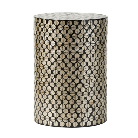 CC Home Furnishings Natural Shell Circle Accent Stool - 13.75" - Gold and Black