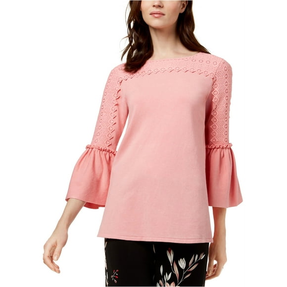 Alfani Womens Bell Sleeve Pullover Sweater, Pink, X-Large
