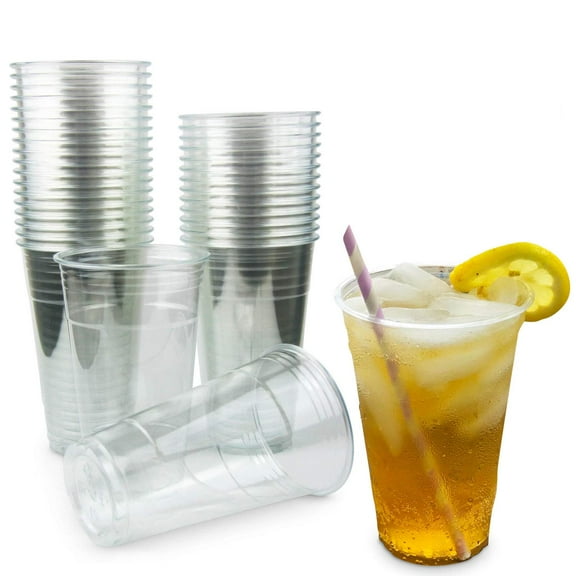 20 oz Clear Plastic Cup - Iced Cold Drink Coffee Tea Juice Smoothie Bubble Boba Frappucino, Disposable, Large Size, No Lid [100 Pack]