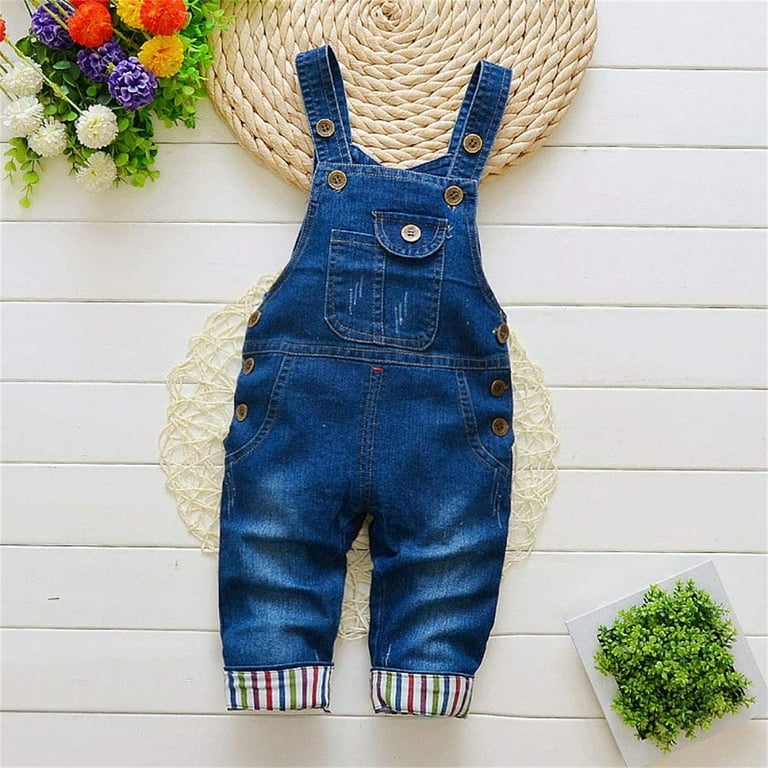 TOOYOU Girls Romper Adjustable Denim Pants Cute Print Overalls
