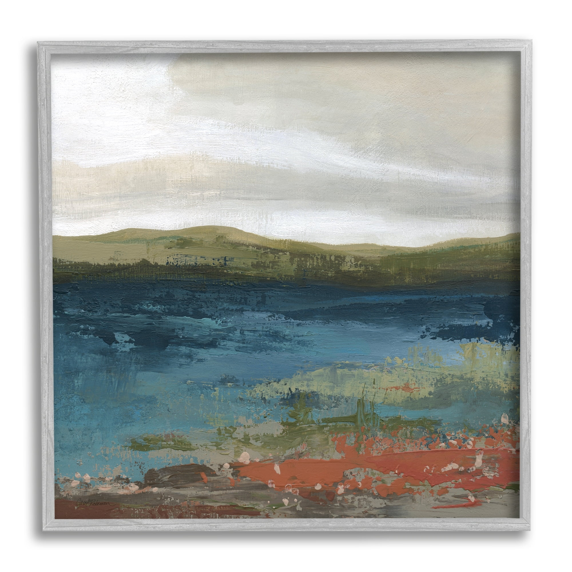 Stupell Industries Pond Shore Green Mountainous Scenery Modern Painting Painting Gray Framed Art Print Wall Art, Design by Carol Robinson