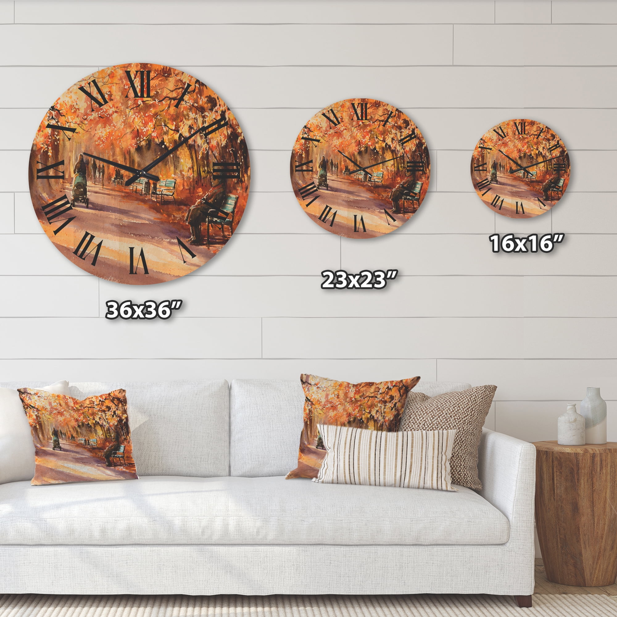 Designart 'Path In The Park In Sunny Autumn Day' Country Wood Wall Clock