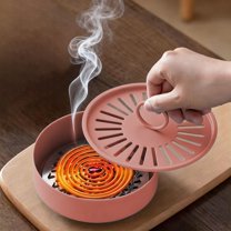 SPOORYYO Fireproof Mosquito Coil Holder with Lid, Hollow Ventilated Cover, Round Safety Design, Indoor Outdoor Ash Guard, Durable Iron Box