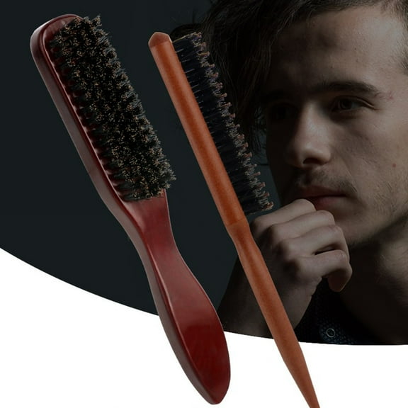 Hair Brush Set - Boar Brush for Wig and Beard Styling with Wooden Handle - for Sleek Bun and Daily Grooming