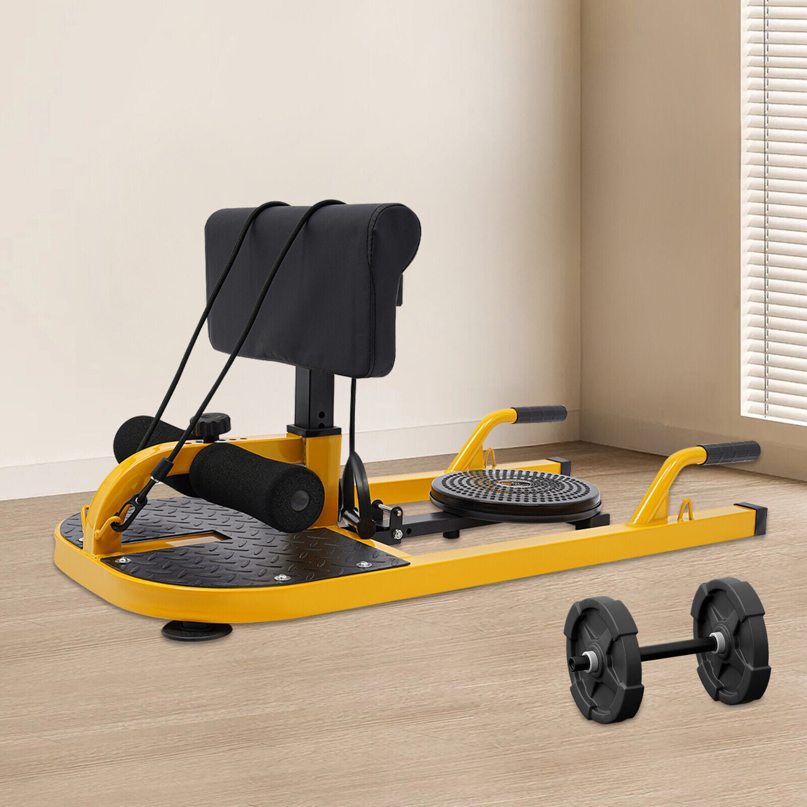 Adjustable Deep Squat Machine - 6-Position Leg Hook & Backrest, 176lb Capacity, for Abs/Thighs/Glutes Workout, Yellow/Black