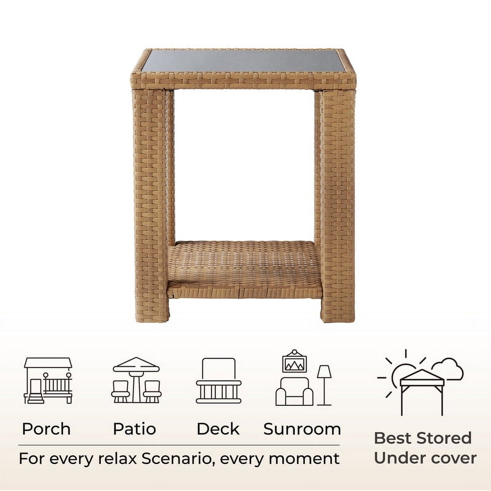 CHITA Outdoor Flat Wicker Side Table, Light Brown