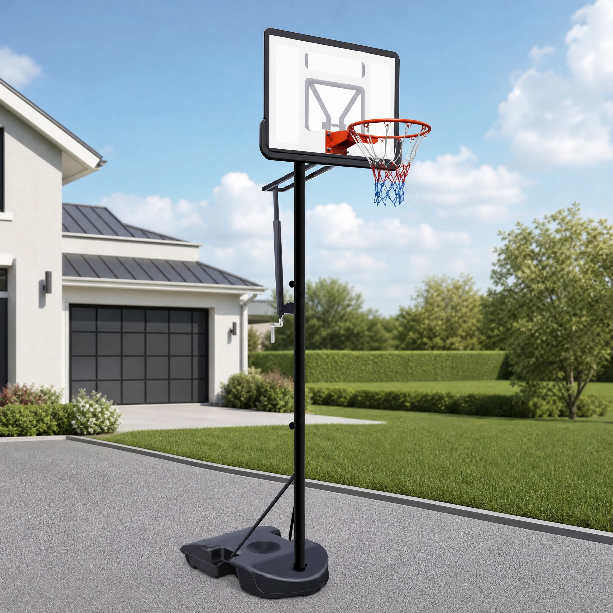 Portable Adjustable Basketball Hoop for Youth Adults & Kids 6.89–10.01 FT Height Basketball Goal 34 Inch Impact‑Resistant Backboard with Water/Sand Base & Wheels for Backyard Driveway
