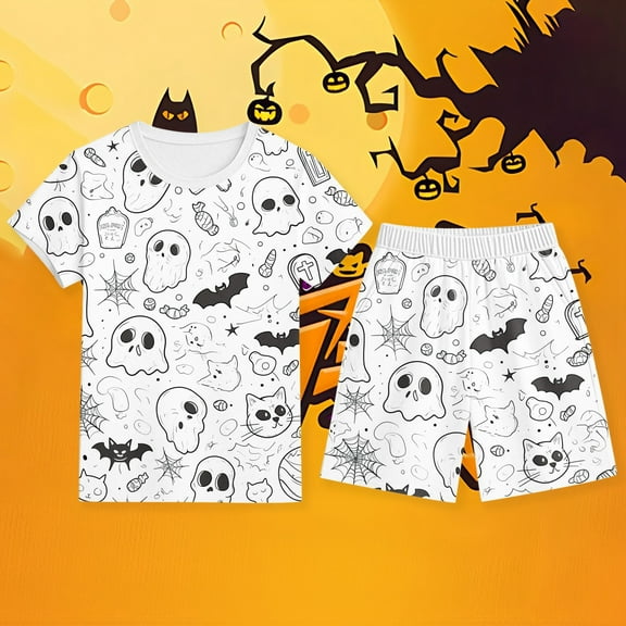 Kid Coloring Pjs Pullover Crewneck Soft Summer Pjs Sleepwear Outfits Halloween Pjs Cute Pajamas for Girls 6-7 Years