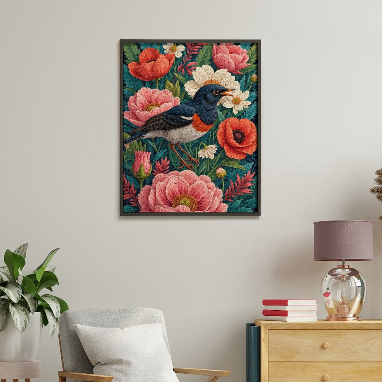 Paint By Numbers Kit for Adults Beginner - Bird Among Vibrant Flowers Art DIY Canvas Painting Kits for Adults, Frameless Paint By Number for Adults for Home Wall Decor 16x20 Inch