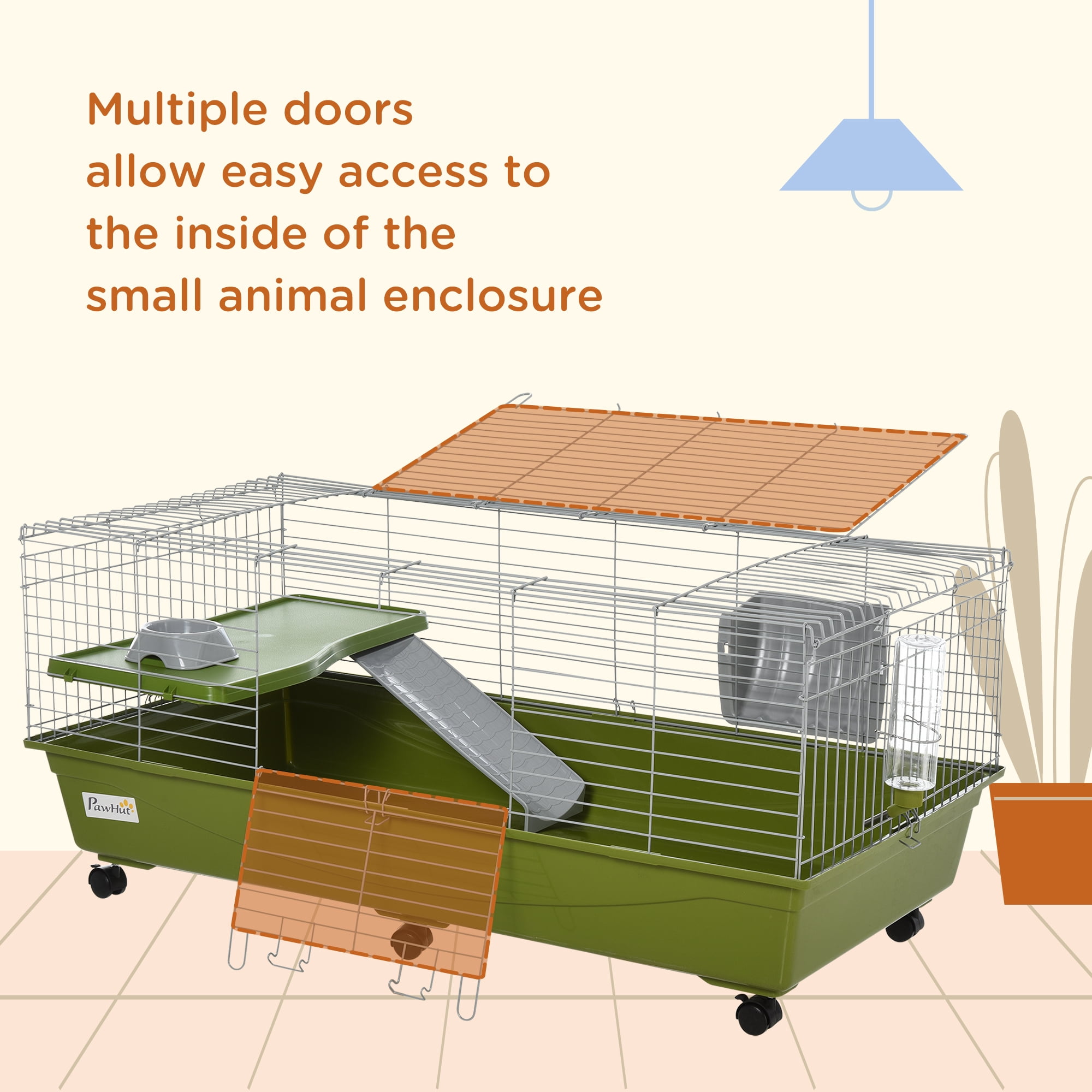 PawHut Small Animal Cage Chinchilla Guinea Pig Hutch Pet House w/ Platform