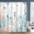 thumbnail image 2 of Nautical Coastal Shower Curtain Teal Ocean Coral Starfish Seashell Decorative Bathroom Curtain 72x72Inch Washable Polyester Fabric Underwater Marine Life Beach Shower Curtains Set with 12 Hooks, 2 of 6