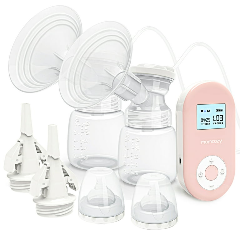 Momcozy Portable Double Electric Breast Pumps, 9 Speeds 2 Modes Timer and  Memory Function, Pink 25mm 