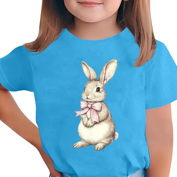 Manga Corta Crop Top para Niños Niños Pascua Impresa Gráfica Tee Cuello Redondo Casual Versátil 3-14 Años