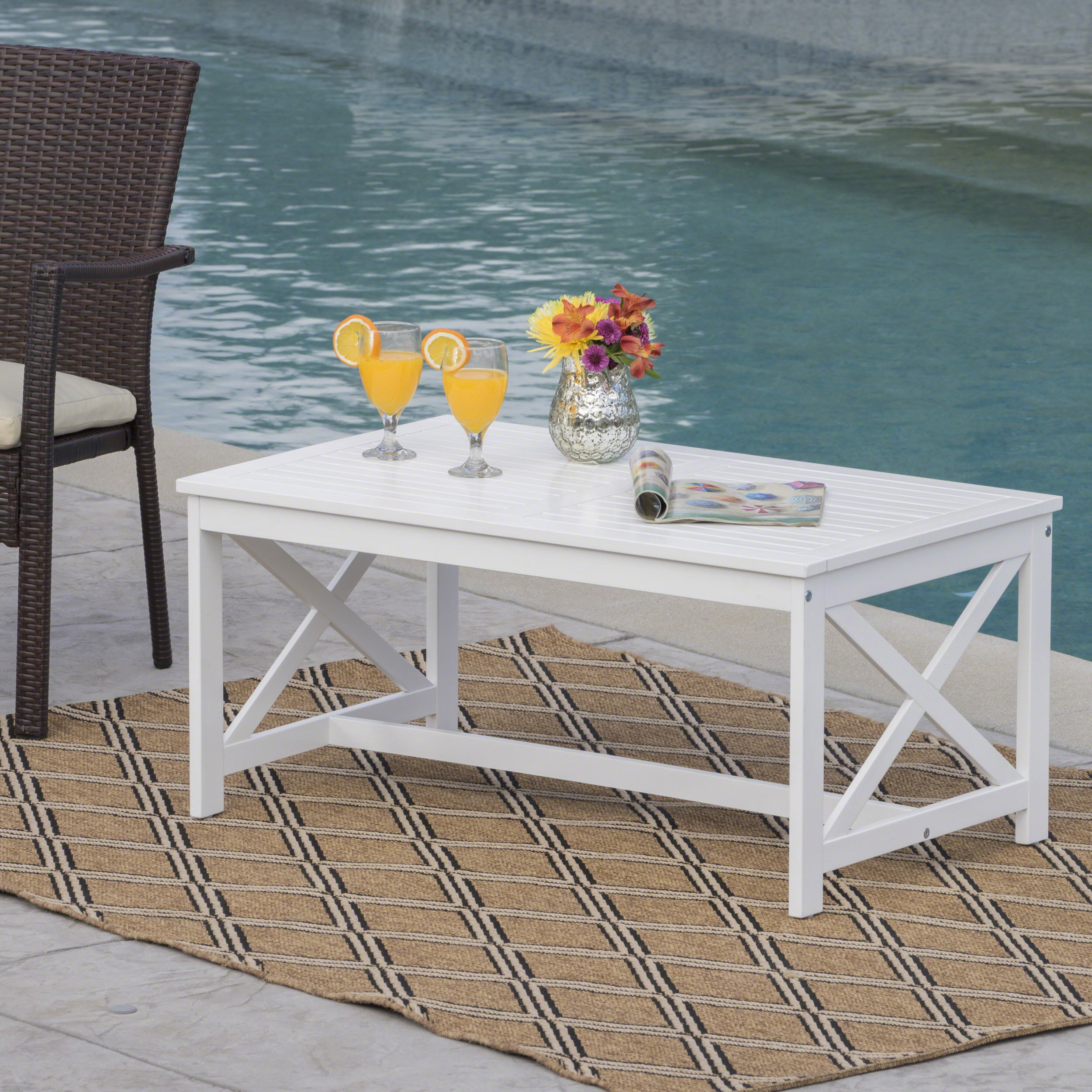 Ismus Outdoor White Finished Acacia Wood Coffee Table ...