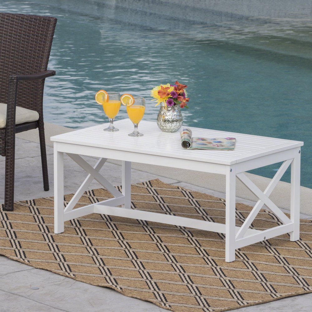 Ismus Outdoor White Finished Acacia Wood Coffee Table