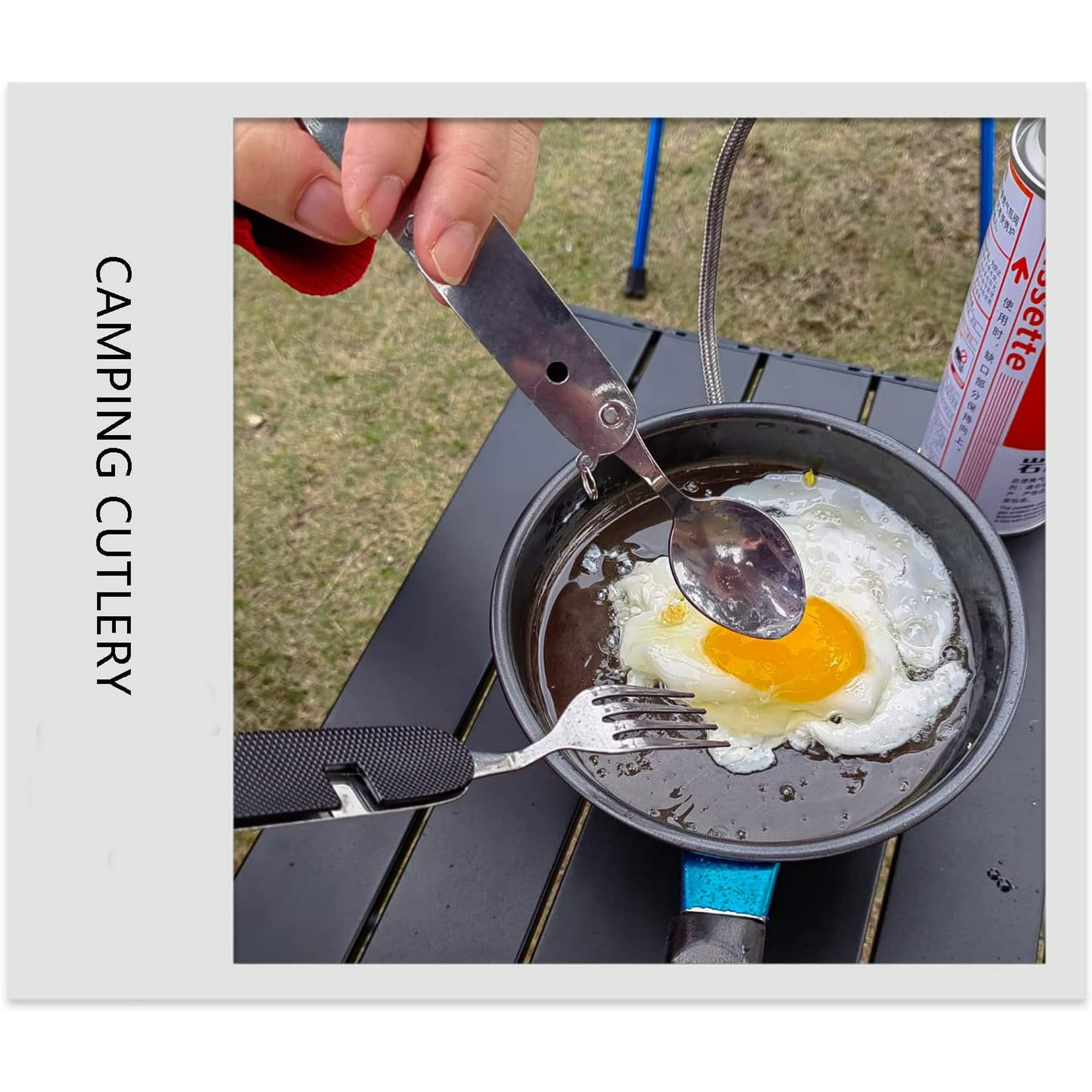 Couverts de camping pliables en acier inoxydable - Couverts pliants