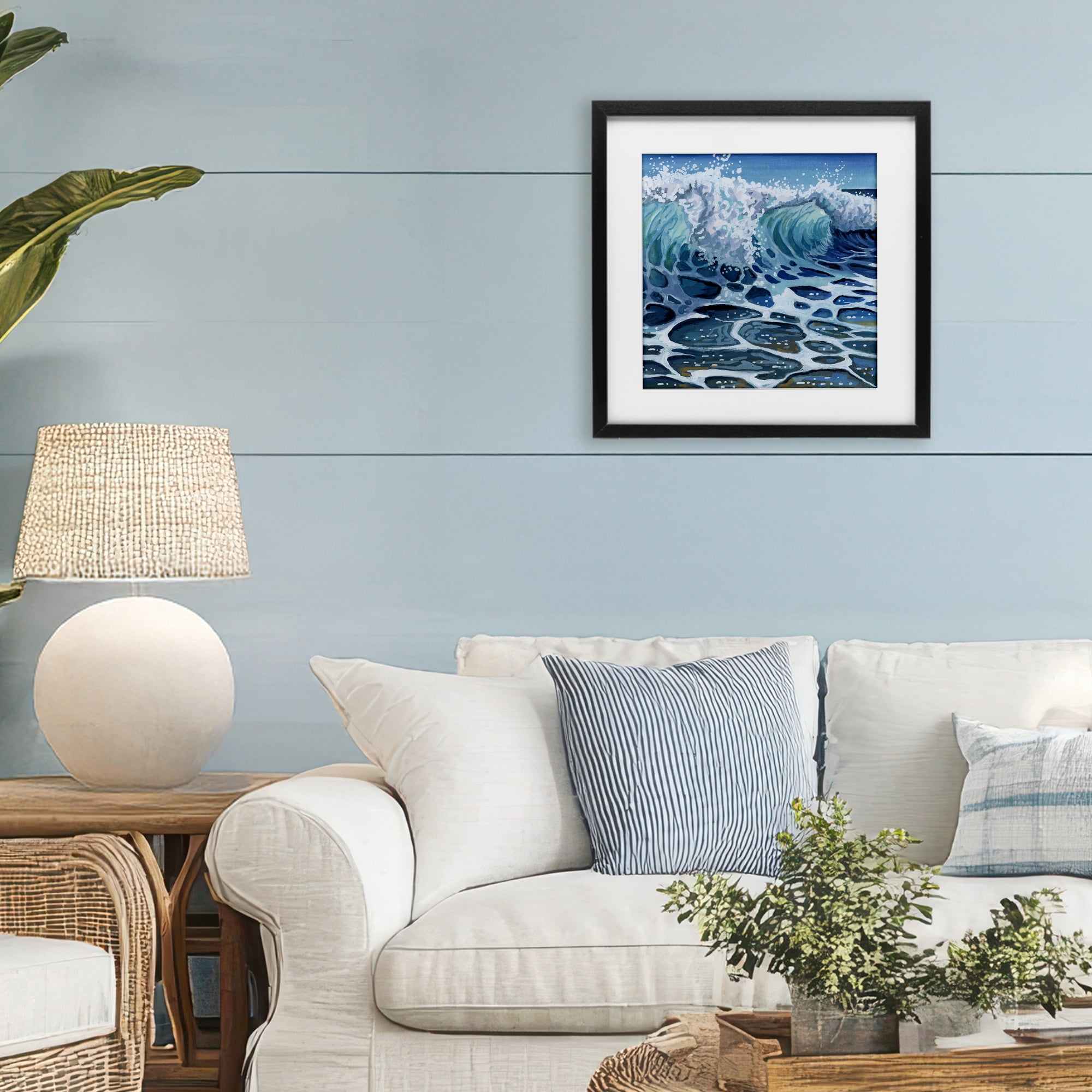 Stupell Industries Strong Crashing Waves on Beach Black Framed Print Under Glass, design by Kate Jarvik Birch