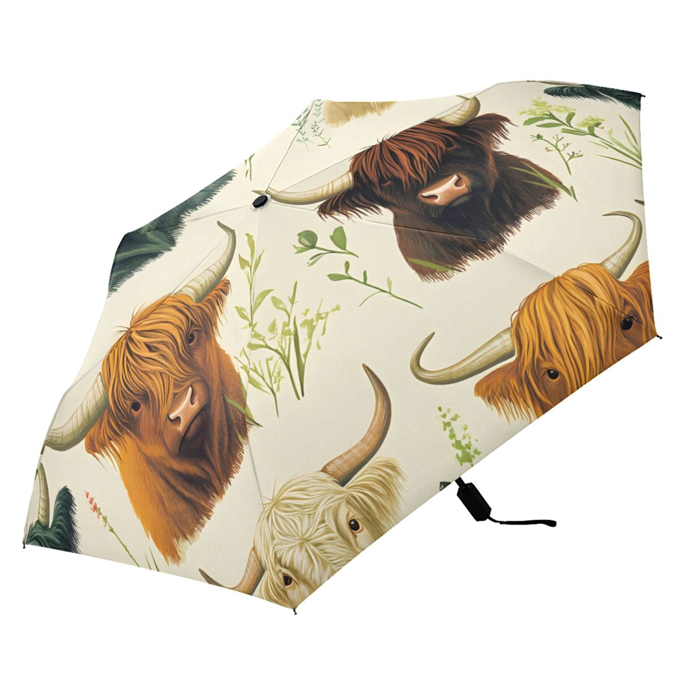 ALAZA Highland Cattles UPF 50+ Compact Folding Umbrella for Rain Travel Umbrella Packable