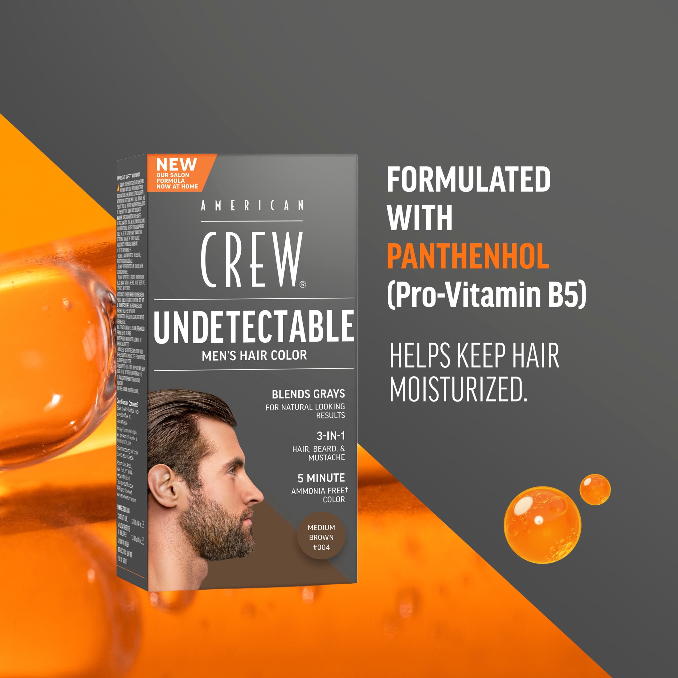 American Crew Undetectable Men’s Demi-Permanent Hair Color, Ammonia-Free, 004 Medium Brown, 1 pack