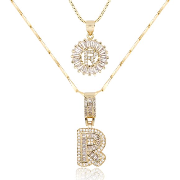 Letter Necklace 14k Gold Plated Bling Dainty Necklaces Trendy Chunky Custom Name Necklace Personalized Round Circle Pendant Zirconia Letters Name Crystal Jewelry Gifts for Women